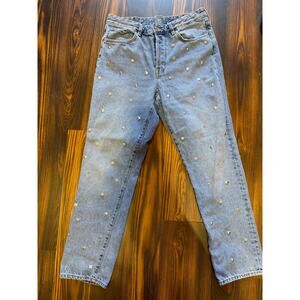 H&M Vintage Fit High Waisted Button Fly Silver Studded Denim Jeans Size 31